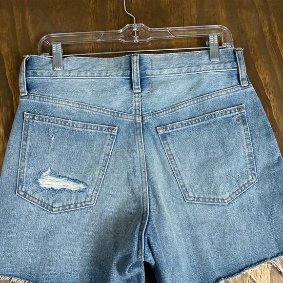 Madewell Womens Shorts Blue Denim Relaxed Mid Length Distressed 100% Cotton 25 - Picture 11 of 12